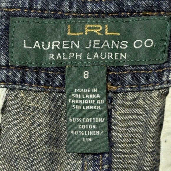 Lauren Jeans Co Denim Dark Wash Skirt Cotton Linen Sz 8 Pockets Adjustable Sand - Picture 15 of 16